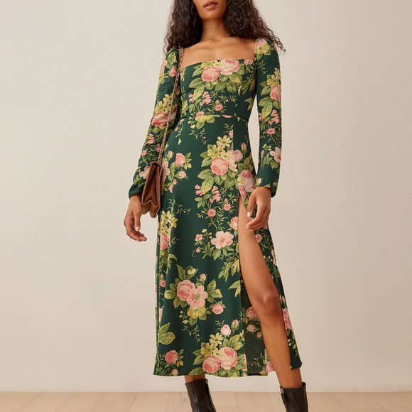 Reformation Dresses & Skirts - NWT Reformation Sigmund Dress Green and Pink Floral Size 0
